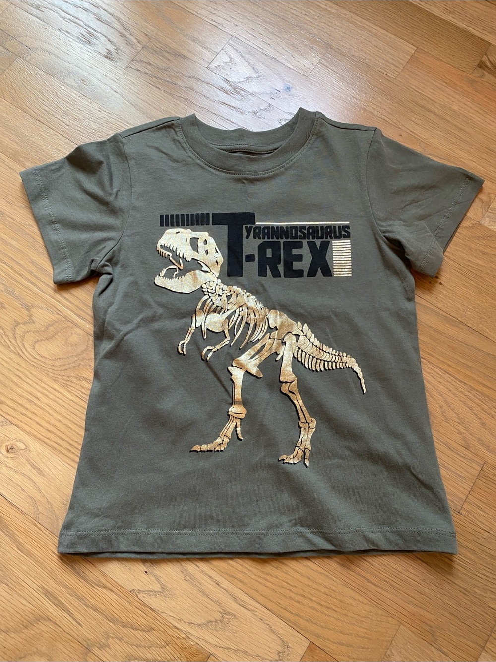 T‑Rex Skeleton Short‑Sleeve Tee for Kids - Olive Green